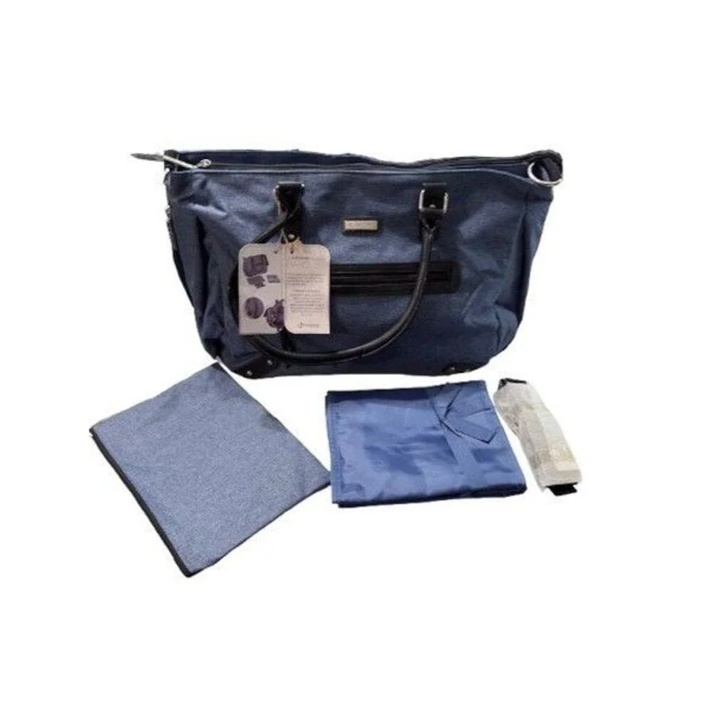 Kalencom European Collection Paris Diaper Bag in Blue Changing Pad Zip Pouch